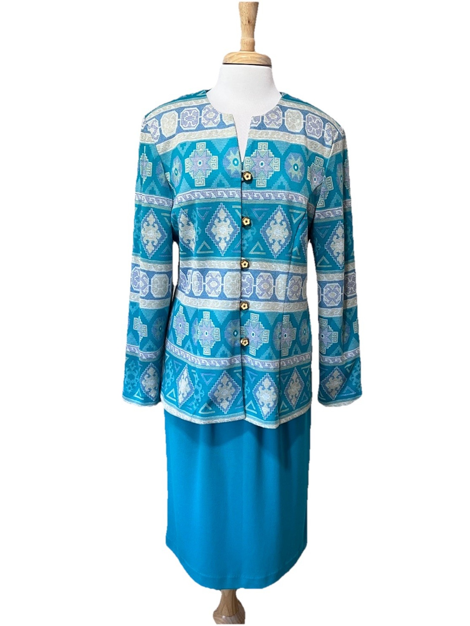 Lady Carol Vintage Skirt Suit Women's 16 Nordic Turquoise Mod Sweater Knit